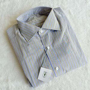 Arnys Paris NWT Cotton Italy Stripes Gray Yellow Shirt 17 1/2 US 44 L